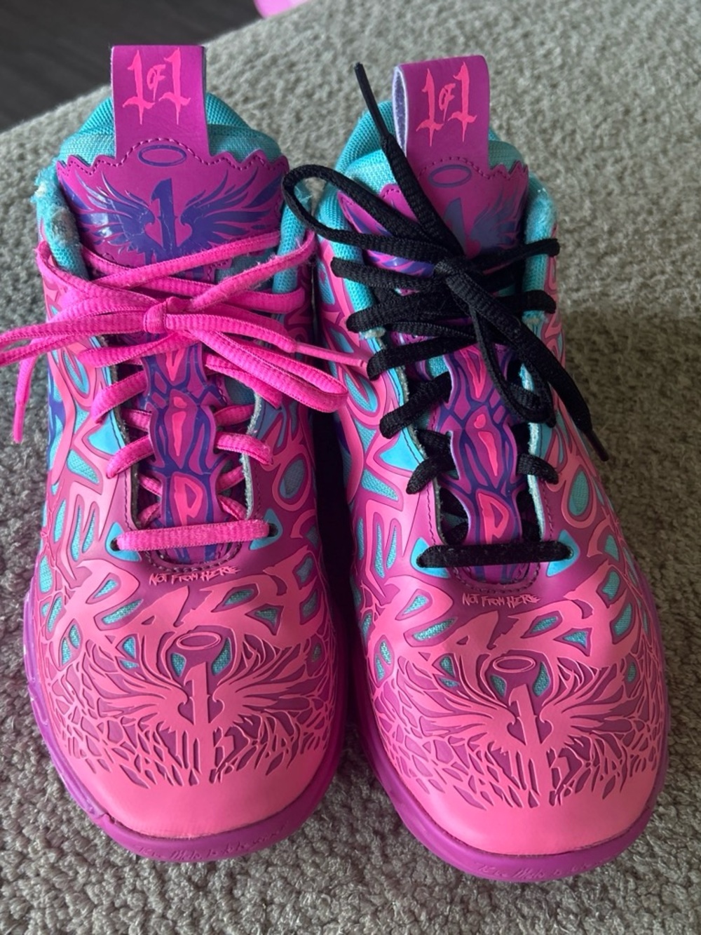 Puma Kids Pink & Teal Sneakers with Mixed Lace Colors